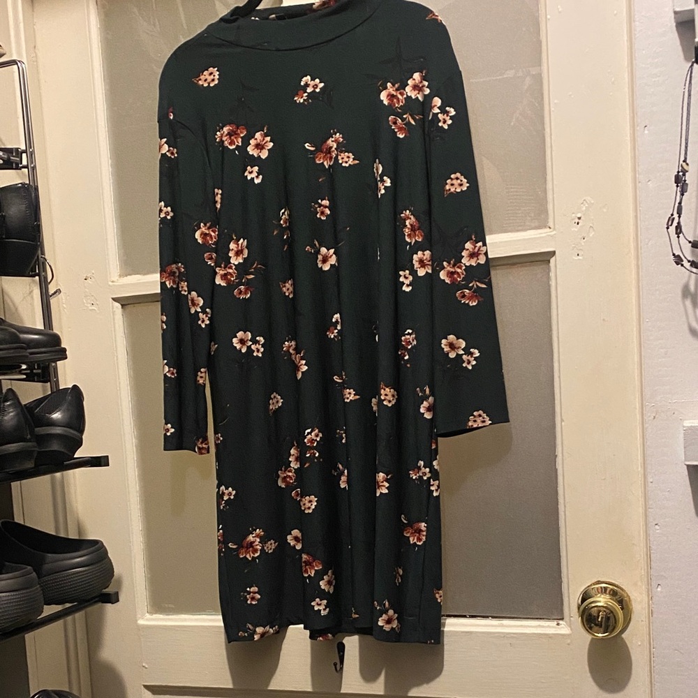 As U Wish Dark Green Floral Long Sleeve mini Dress